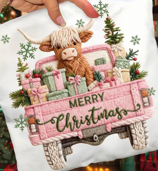 Pink Truck Highland Cow