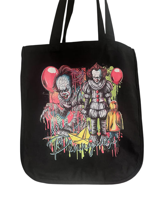 Pennywise Inspired Horror Clown Canvas Tote Bag | Spooky Movie Aesthetic Tote