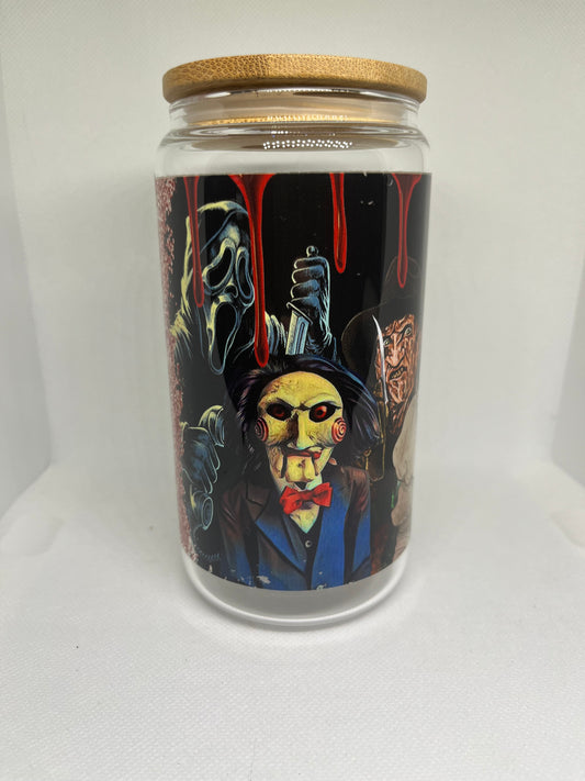 Horror Icons Glass Can Tumbler | Bamboo Lid