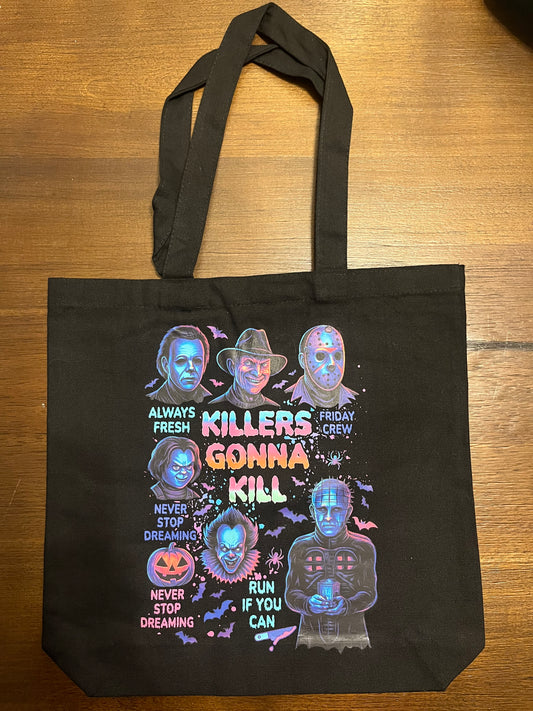 Horror Killers Tote Bag | Neon Slasher Movie Canvas Tote