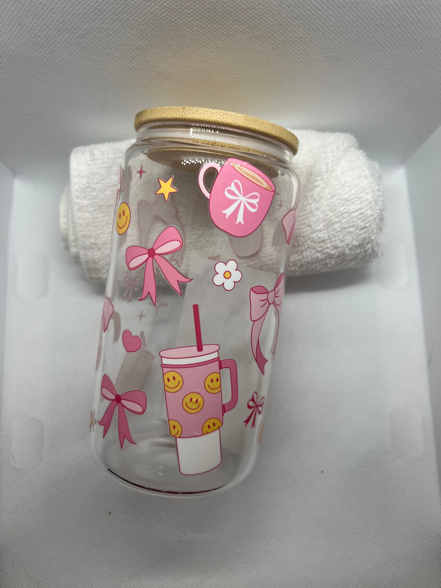 🎀 Pink Bow Aesthetic 16 oz Glass Tumbler