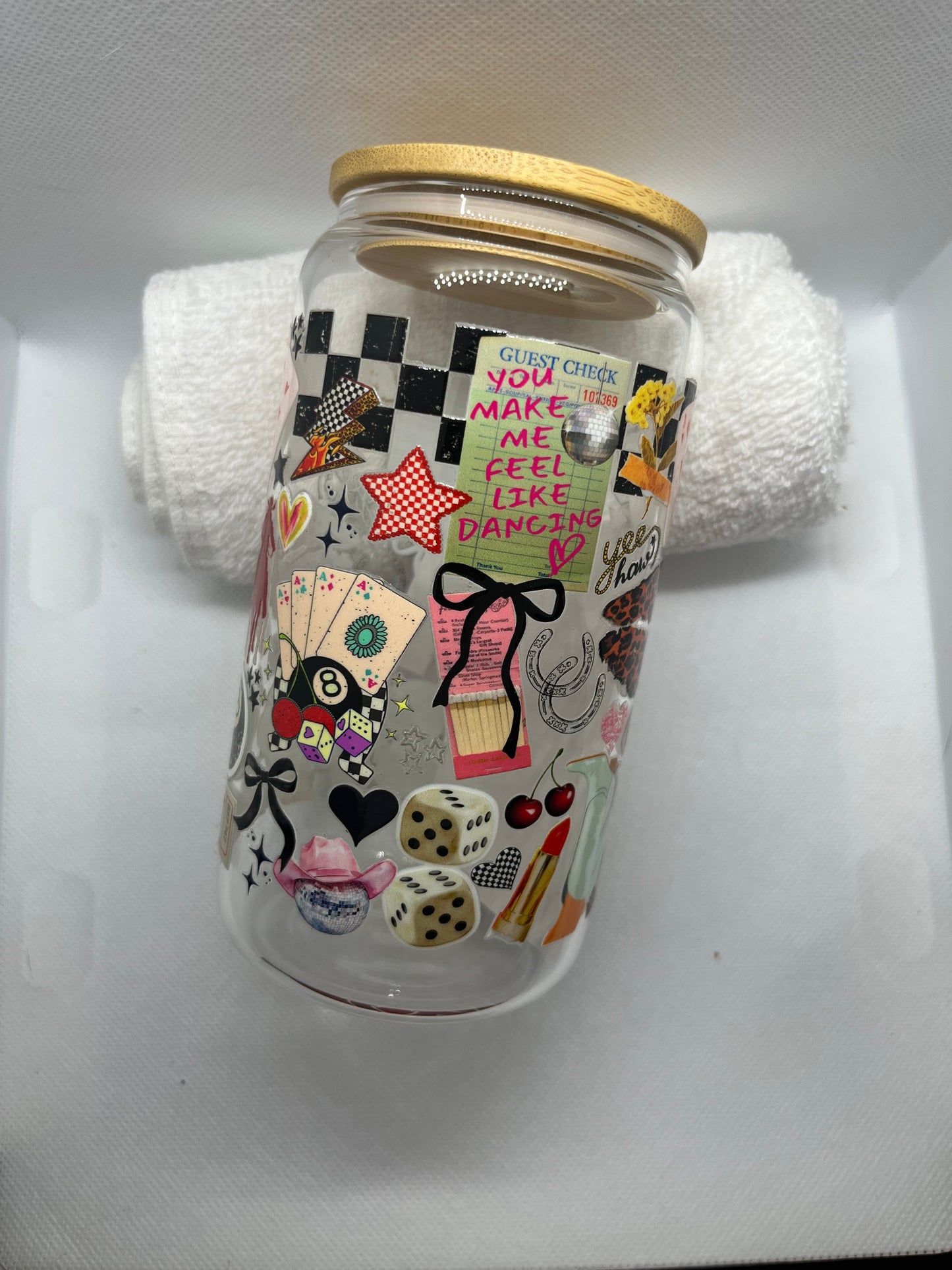 🎲 Retro Eclectic Collage 16 oz Glass Tumbler