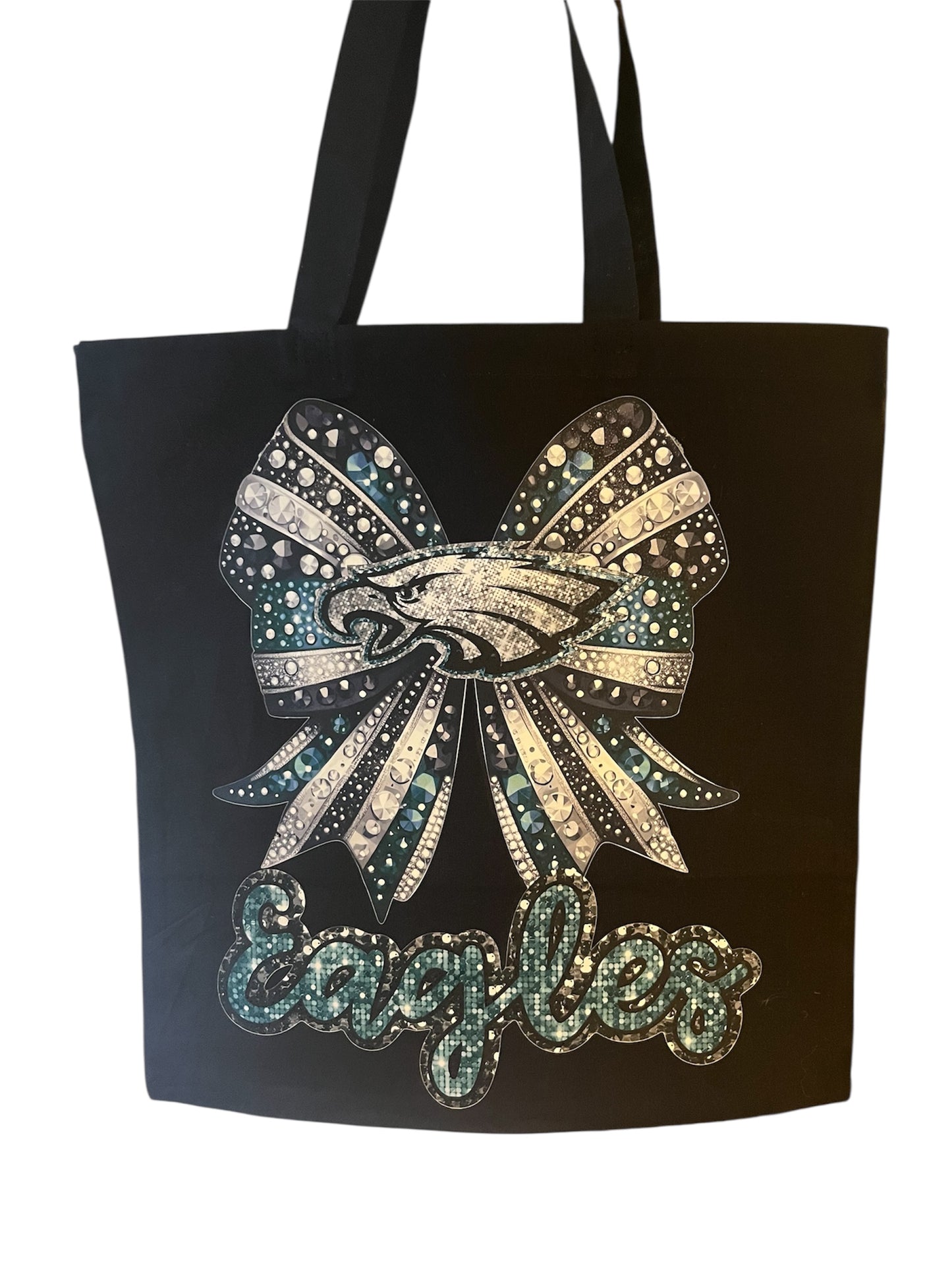 Green & Silver Football Bow Canvas Tote Bag | Glam Game Day Tote