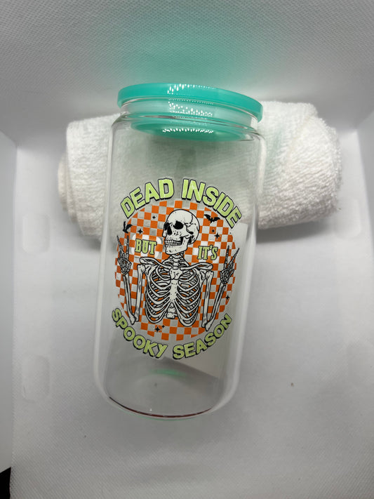 Dead Inside Spooky Season Glass Tumbler