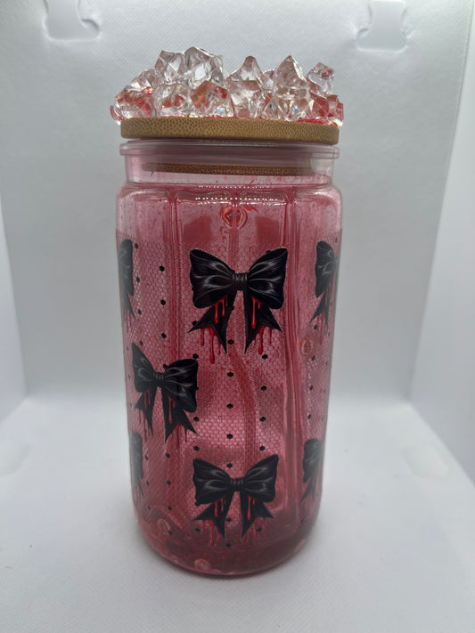 Gothic Bow Glitter Tumbler with Crystal Lid – 16 oz