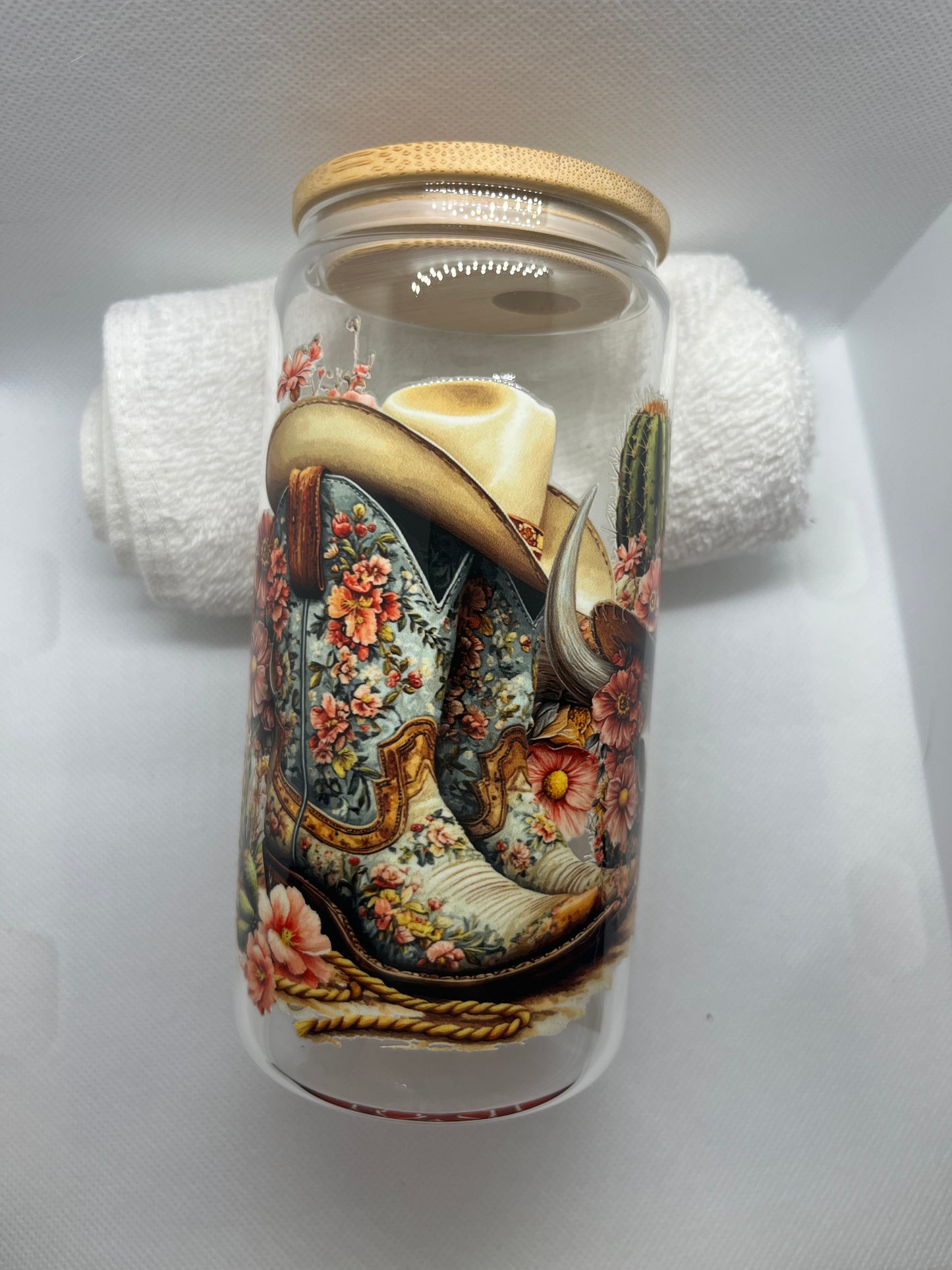 🐂 Western Skull Boho 16 oz Glass Tumbler