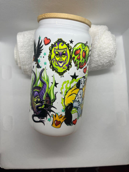 Villains Inspired White Glass Tumbler