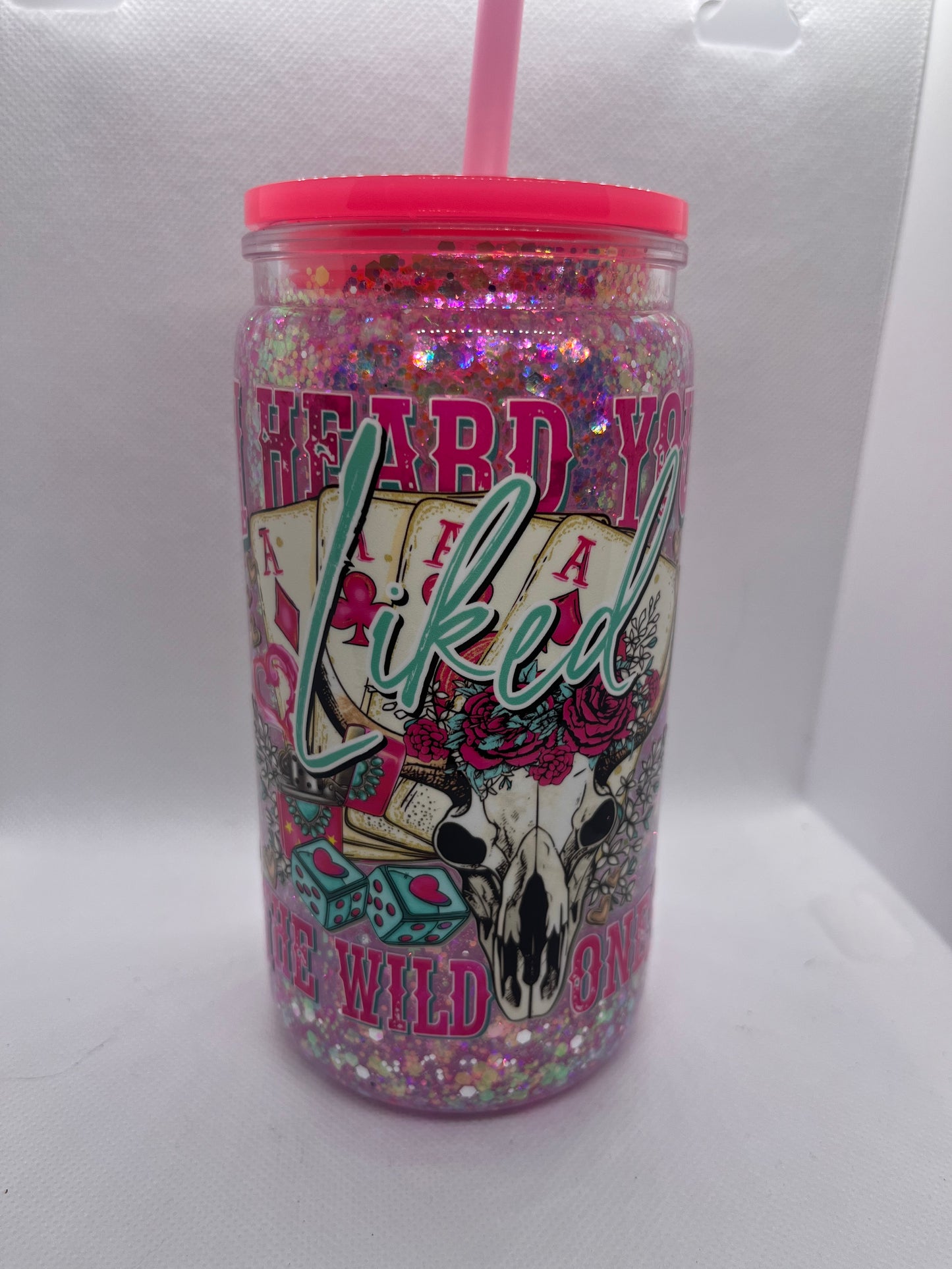 Pink Western “Heard Ya Liked the Wild Ones” 16 oz Snowglobe Cup