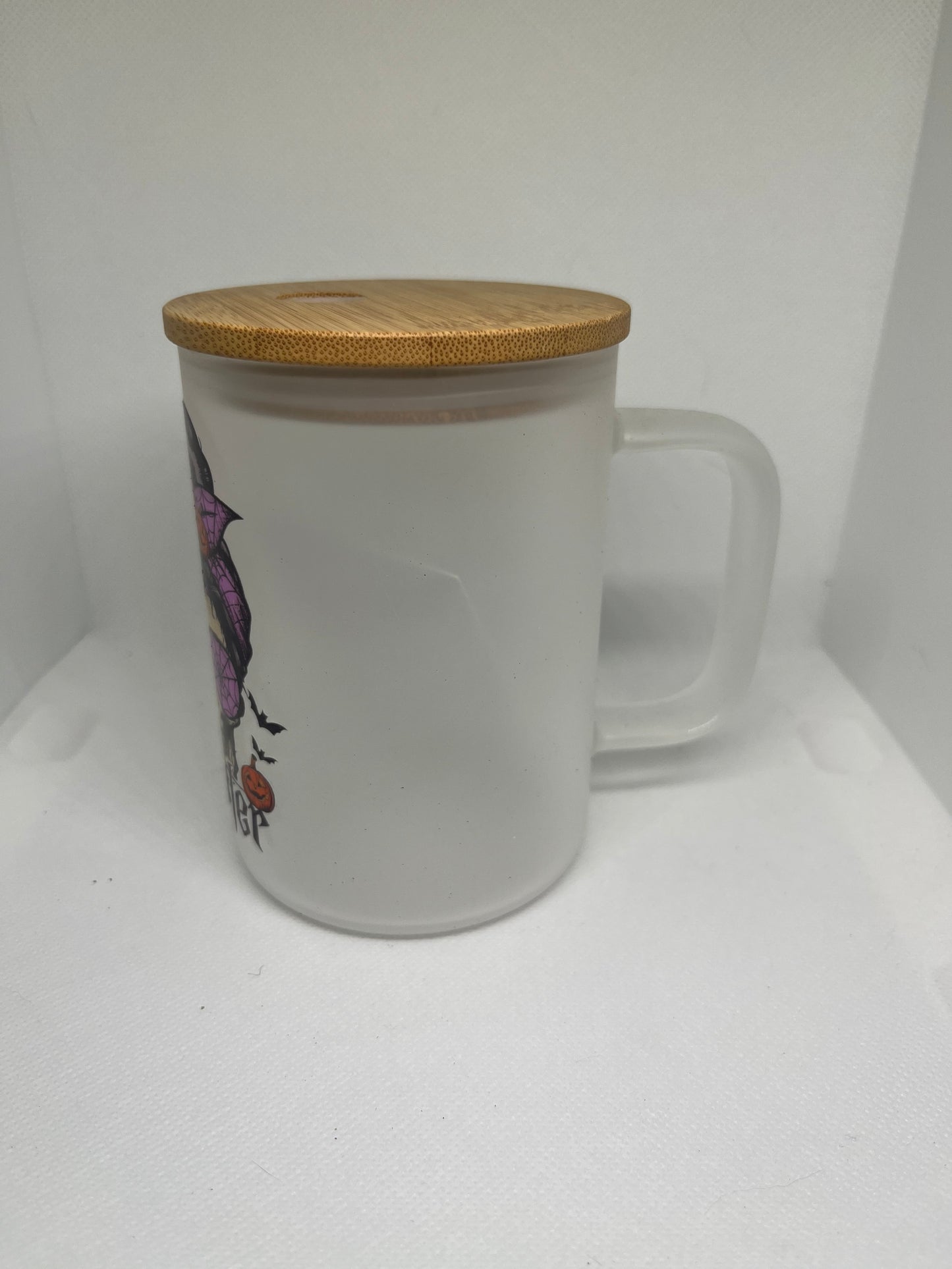 Monster Mom Halloween Frosted Glass Mug with Bamboo Lid