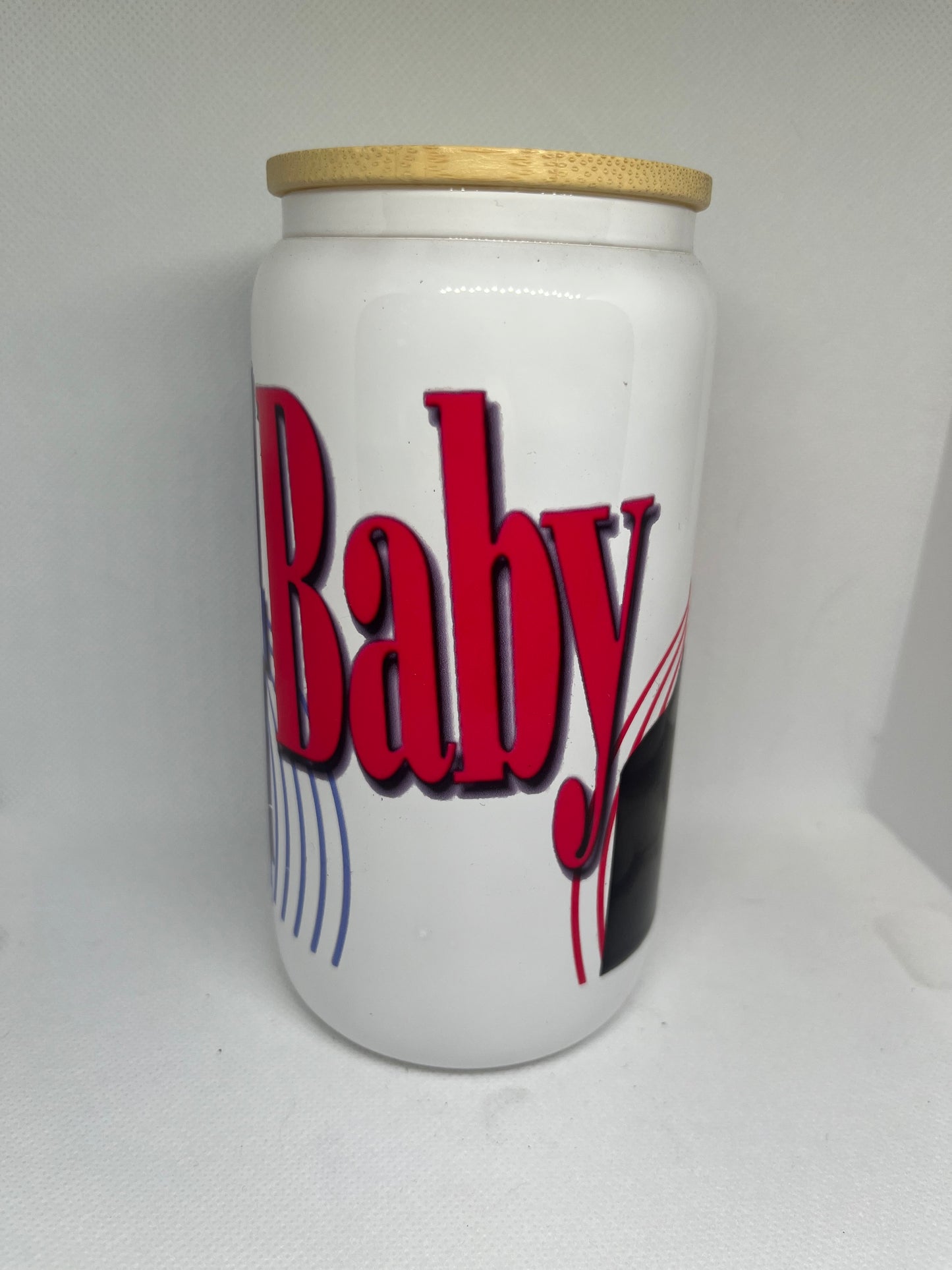 Cry-Baby-Inspired White Glass Cup with Bamboo Lid