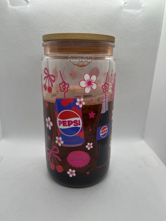 Pepsi Wild Cherry Floral plastic Tumbler with Bamboo Lid