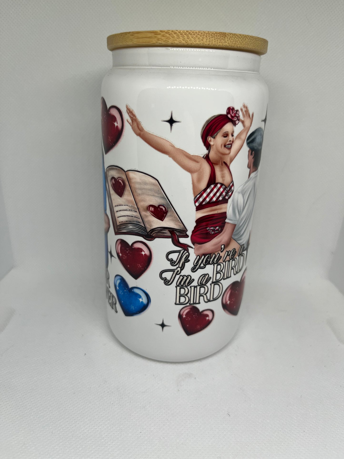 16 oz Romantic Movie Quote Glass Cup – “It Wasn’t Over, Still Isn’t Over” White Glass Tumbler