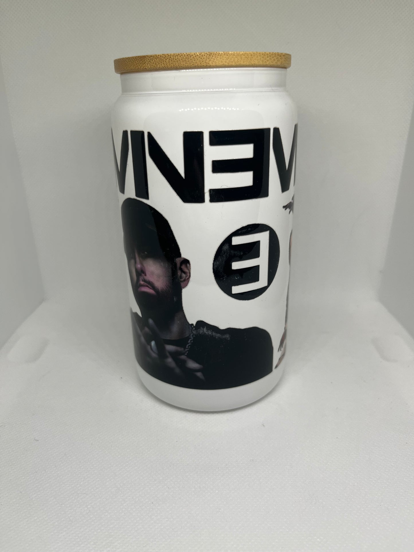 Eminem Slim Shady White Glass Can – 16 oz Rap Icon Tumbler