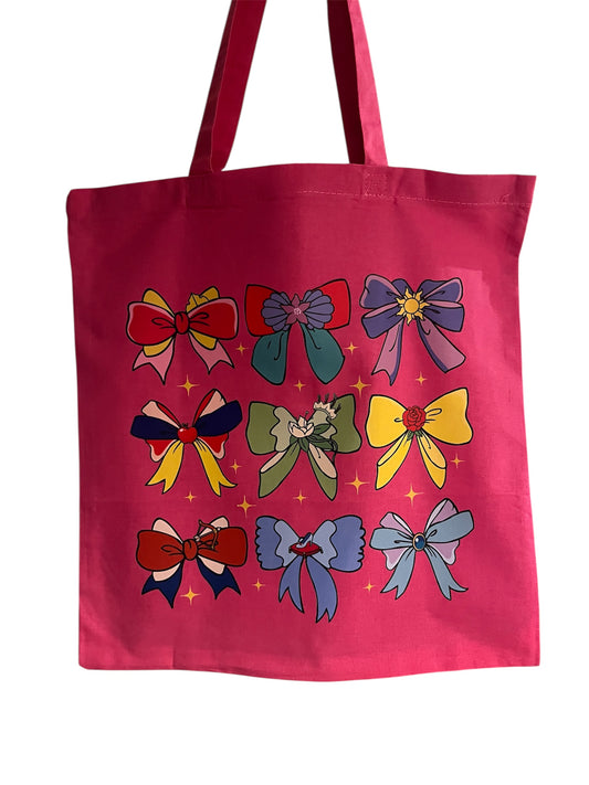 Magical Bow Collection Pink Canvas Tote Bag | Cute Aesthetic Tote