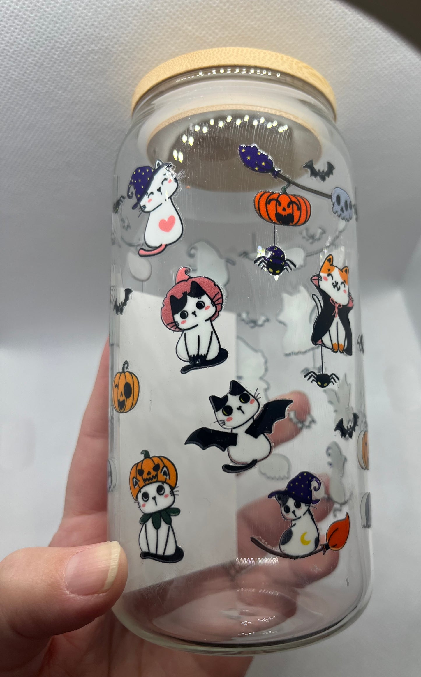 Spooky Cute Halloween Cat Glass Can Tumbler