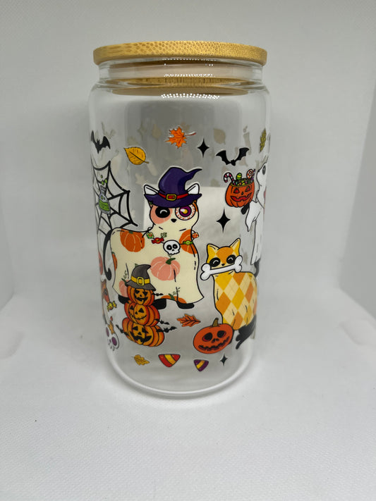 Spooky Cats Halloween Glass Can Cup – 16 oz
