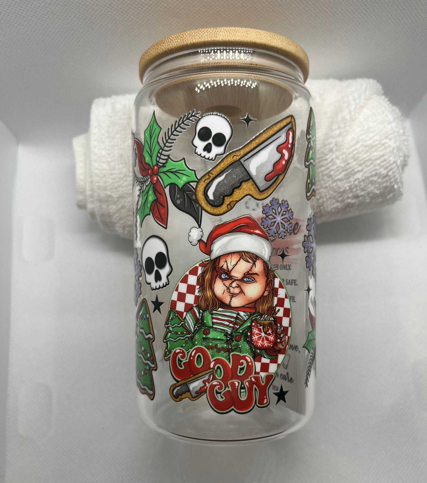 The Good Guy Creepy Christmas Horror Glass Tumbler