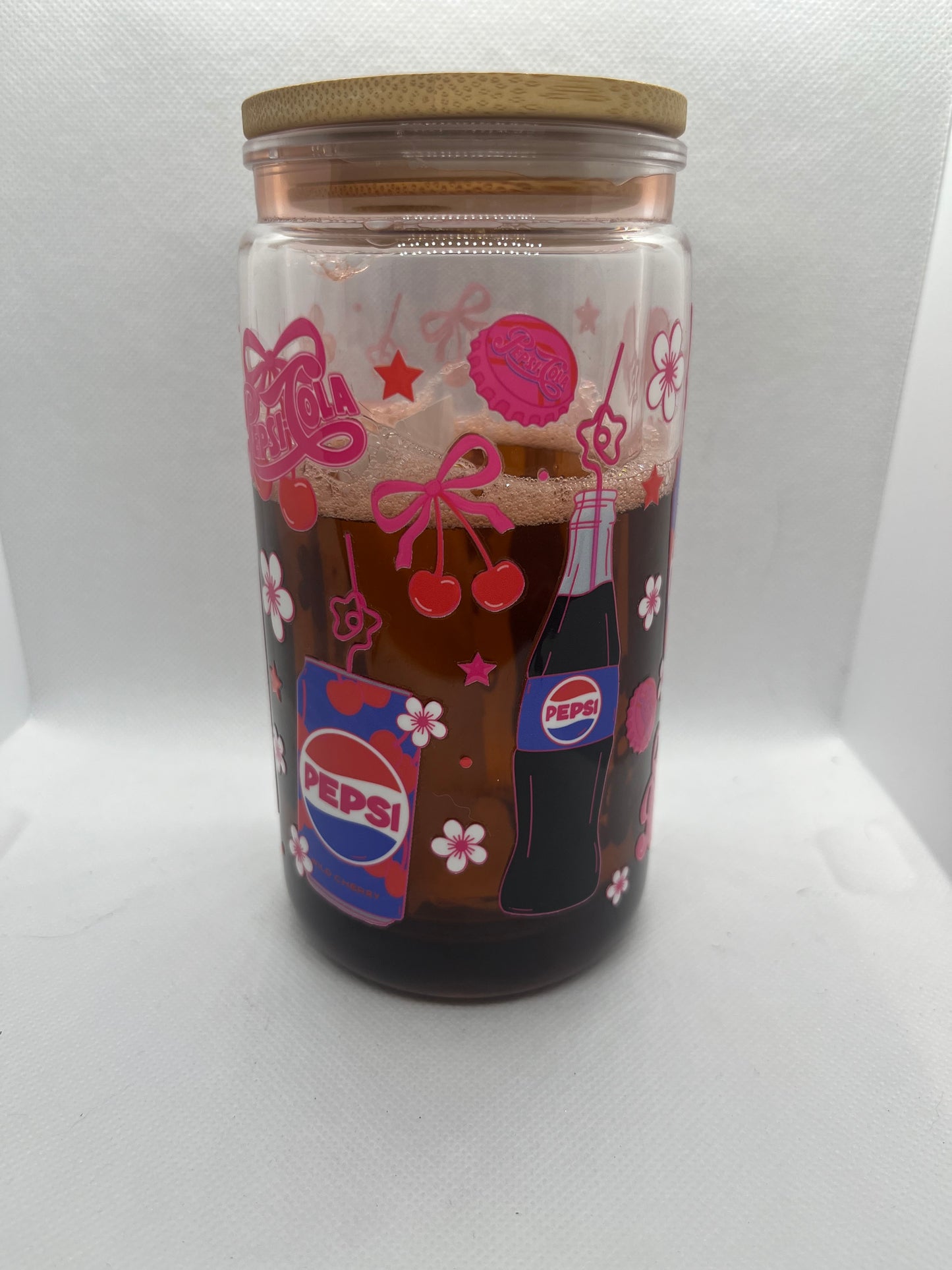 Pepsi Wild Cherry Floral plastic Tumbler with Bamboo Lid