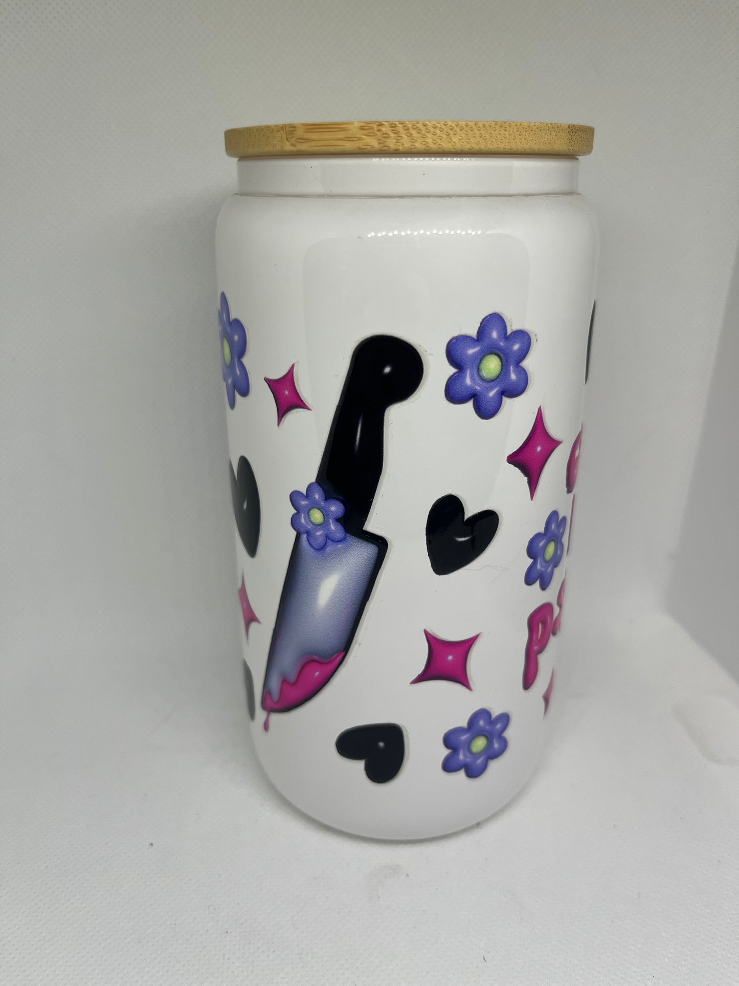 Cute But Psycho – 16 oz White Glass Can Cup