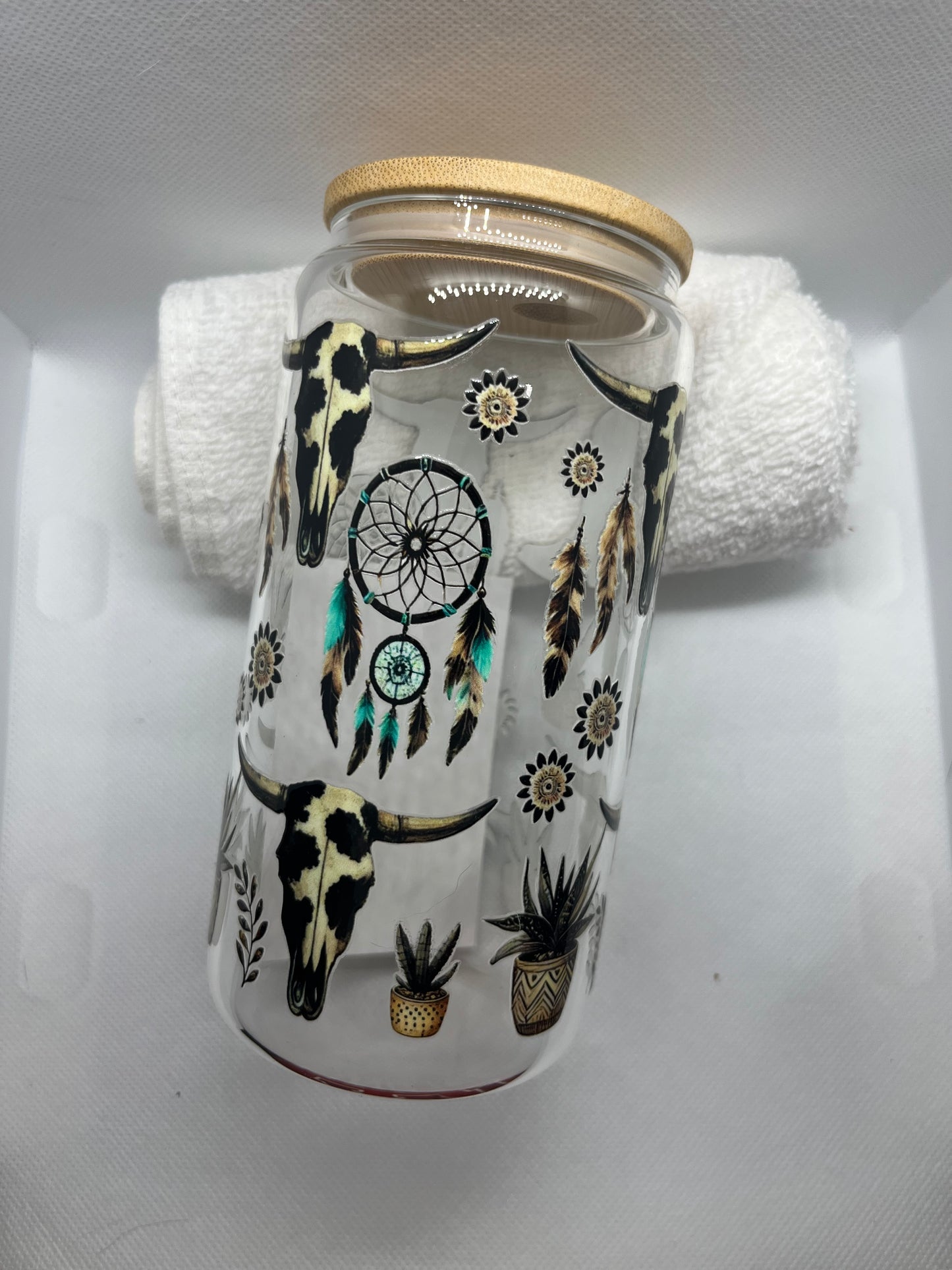 🌵 Western Boho Dreamcatcher 16 oz Glass Tumbler