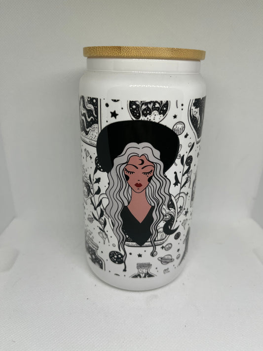 Gothic Skull Bow White Glass Cup– 16 oz