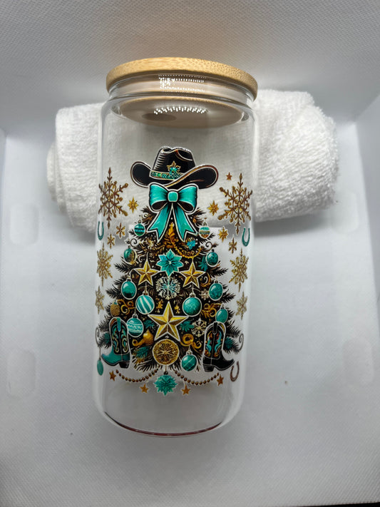 Western Style Christmas Tree Glass Tumbler