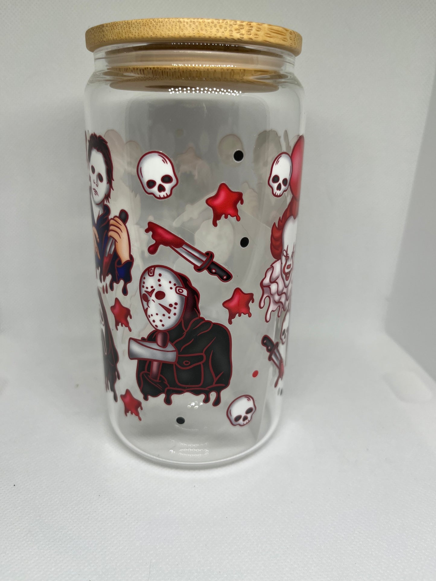Horror Slasher Icons Glass Cup | Spooky Horror Tumbler