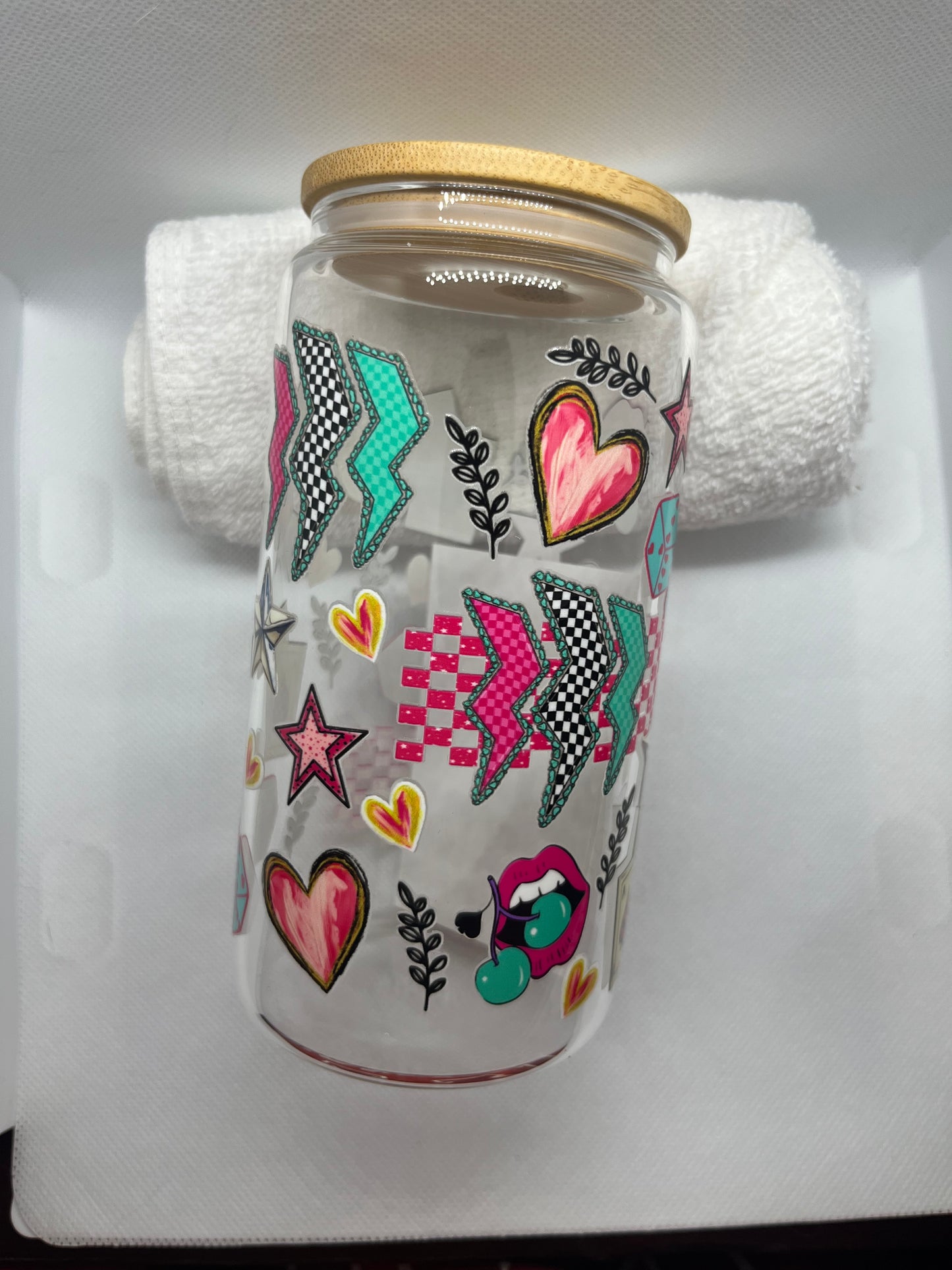 "Eclectic Love: A Vibrant Cup of Hearts and Stars"