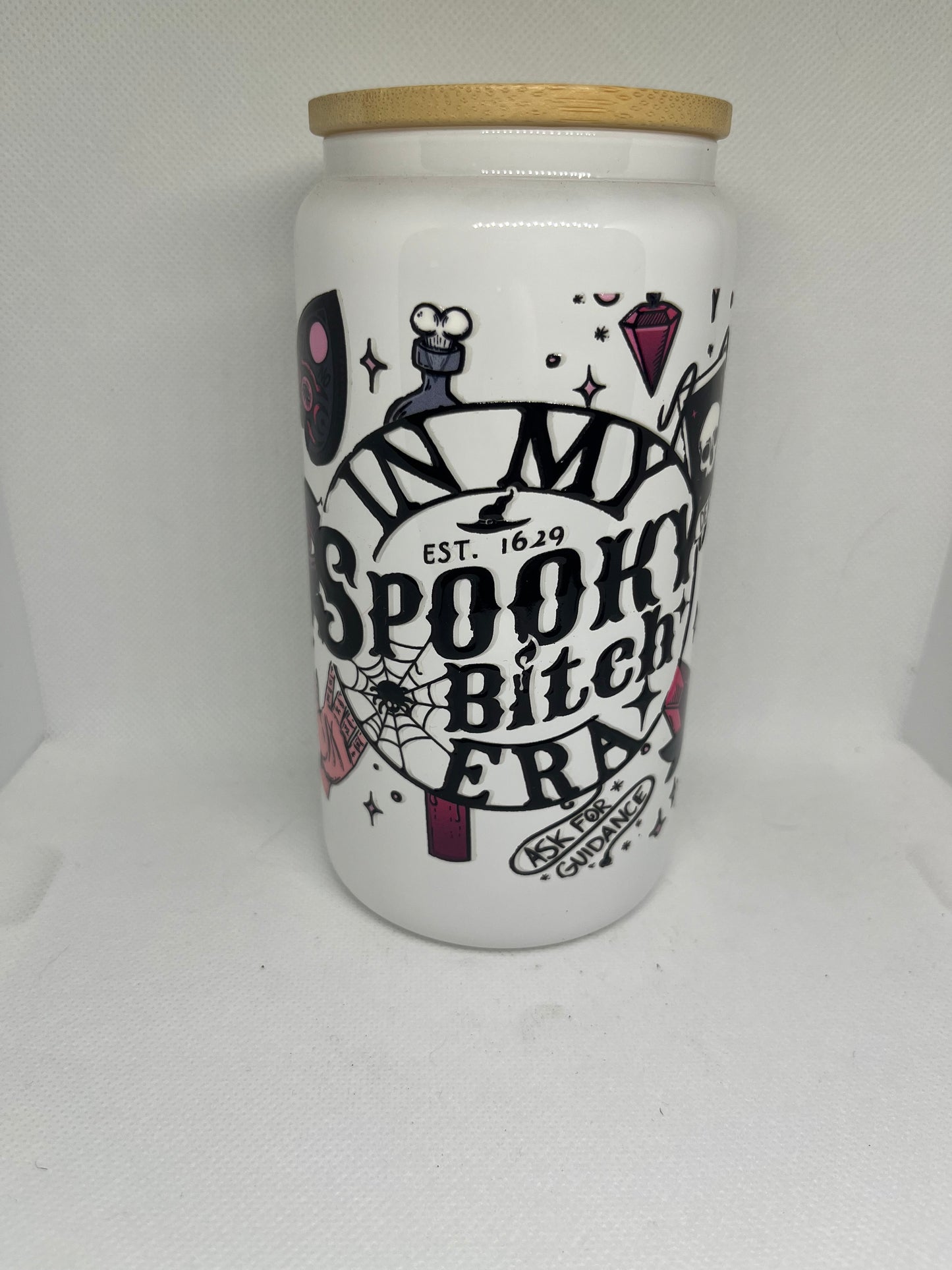 Spooky Witch Era White Glass Cup – 16 oz