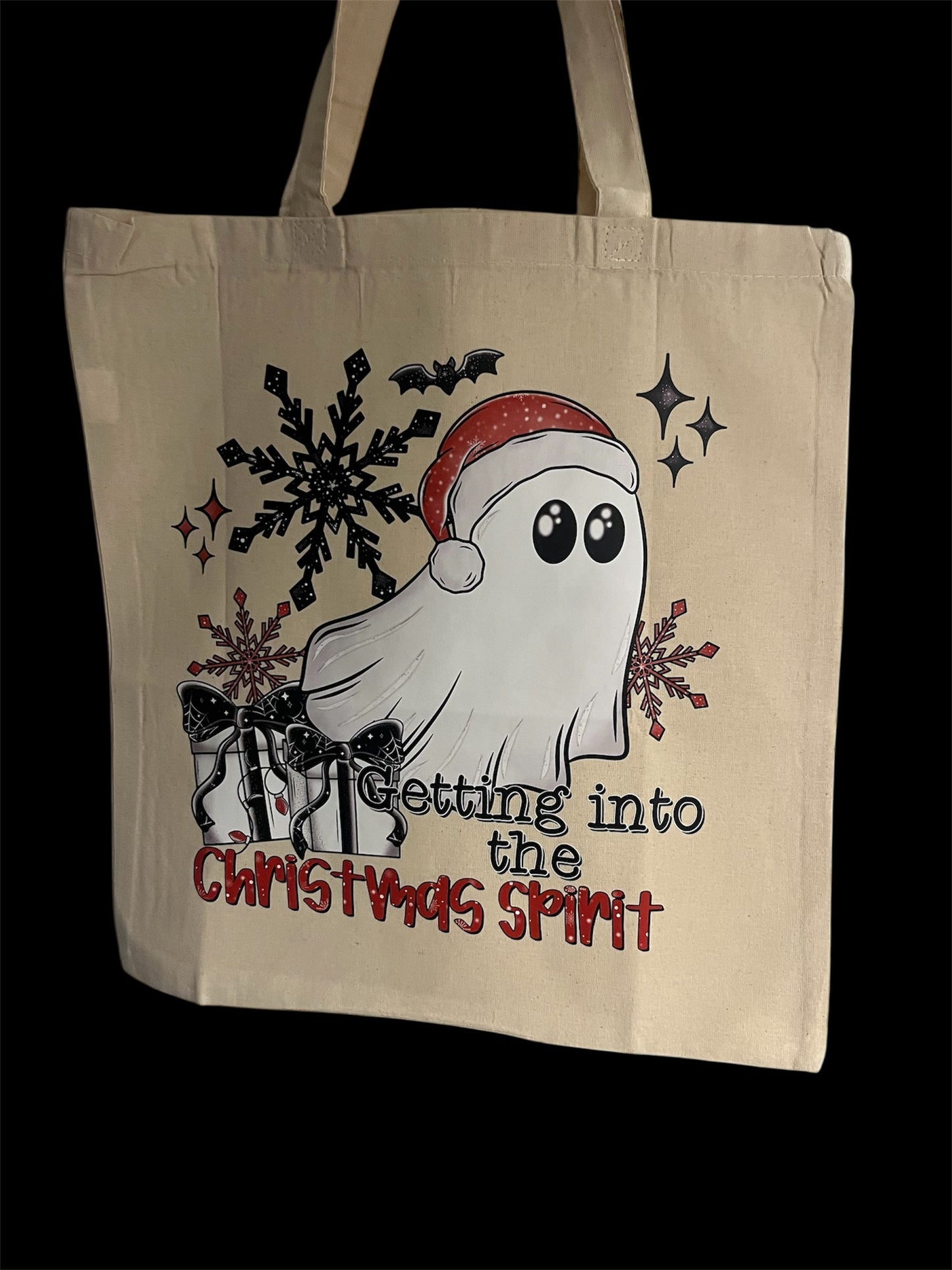 Getting Into the Christmas Spirit Ghost Canvas Tote Bag | Spooky Holiday Tote