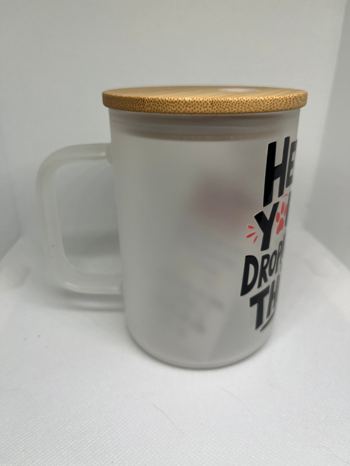 Hey, You Dropped This Funny Cat Frosted Glass Mug with Bamboo Lid