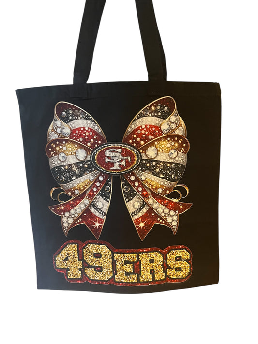 Red & Gold Football Bow Canvas Tote Bag | Glam Game Day Tote