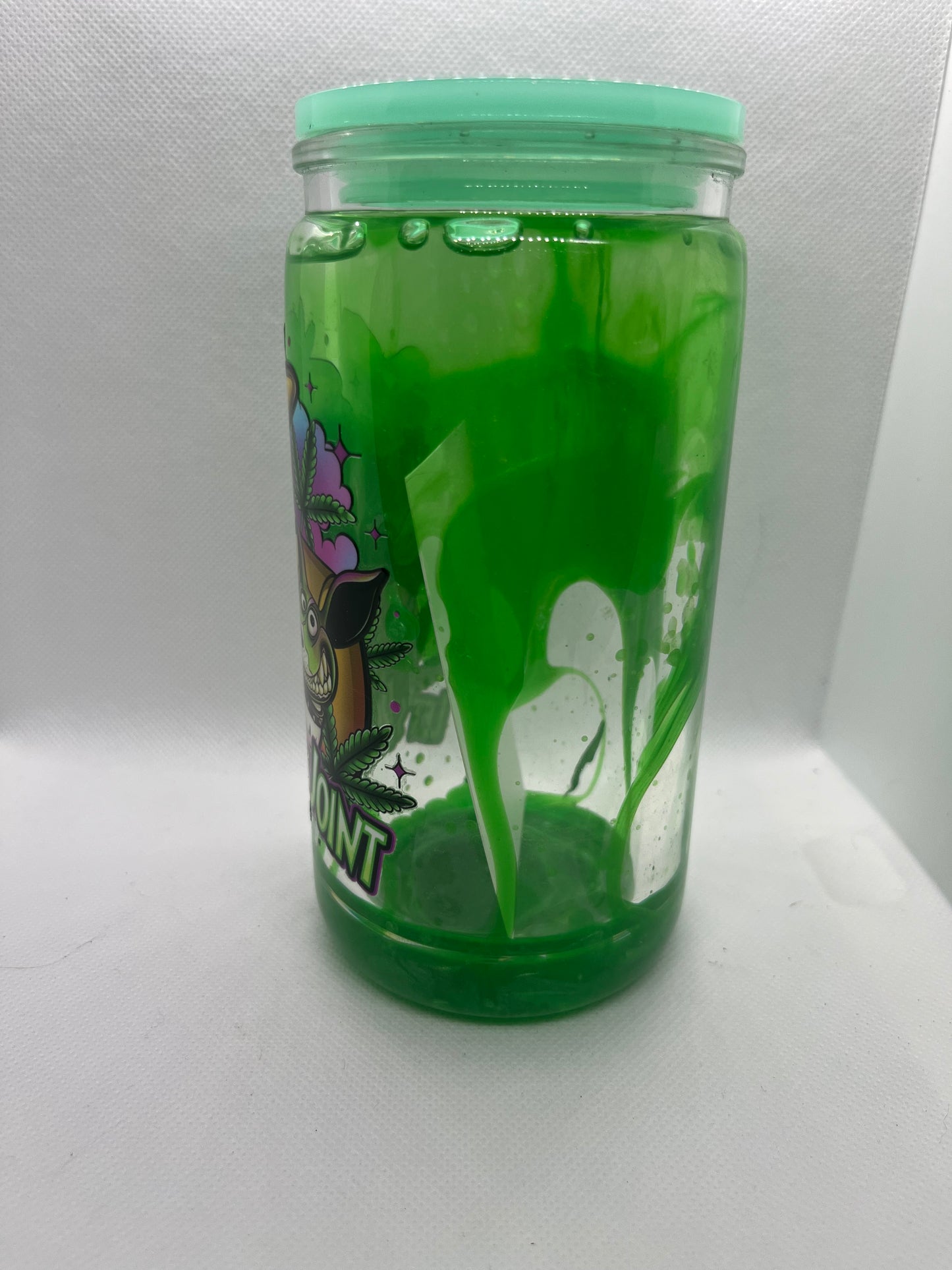 16 oz Green Drip Mask Snowglobe Cup – Plastic Glitter Tumbler