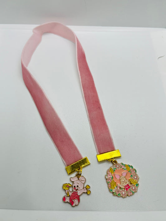 Pink Velvet piglet Storybook Ribbon Bookmark