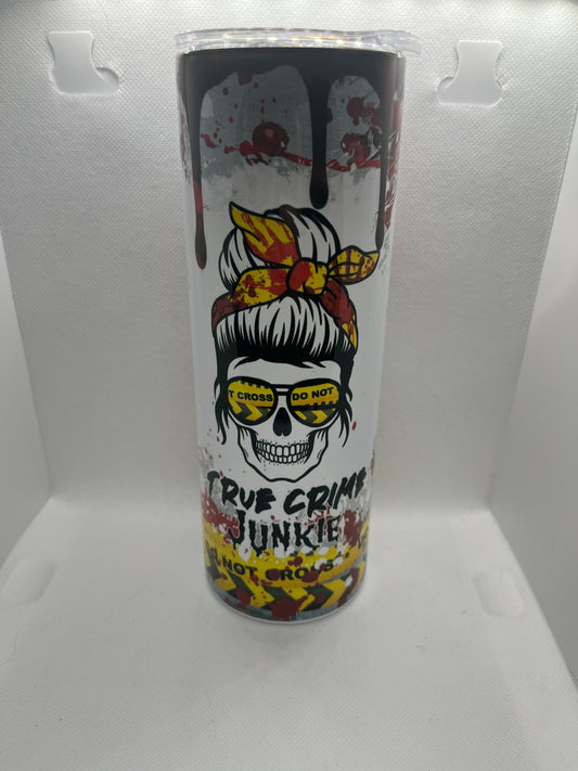 True Crime Junkie Skull Tumbler – 20oz Insulated Stainless Steel Cup