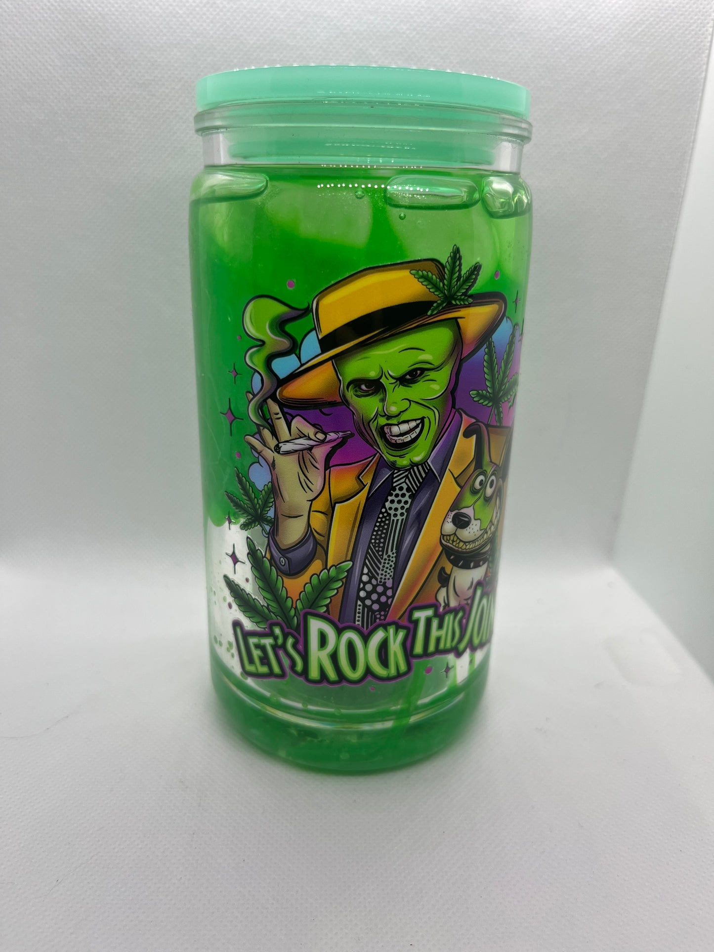 16 oz Green Drip Mask Snowglobe Cup – Plastic Glitter Tumbler