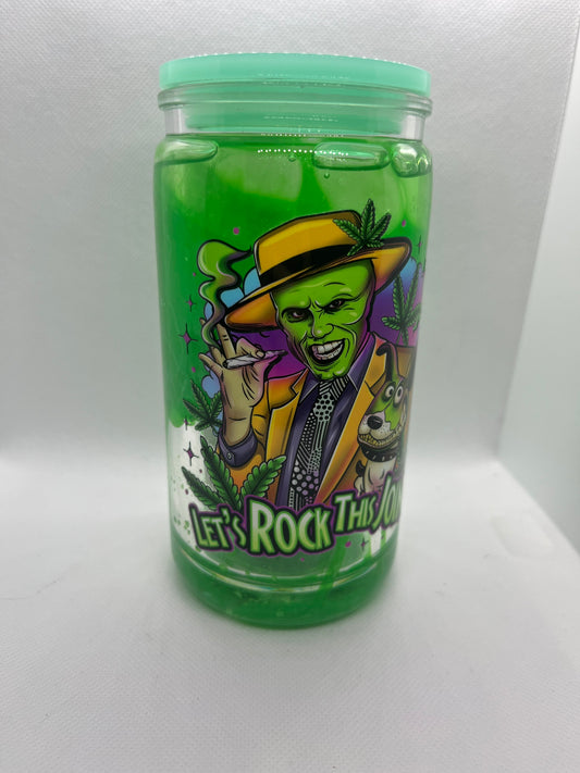 16 oz Green Drip Mask Snowglobe Cup – Plastic Glitter Tumbler