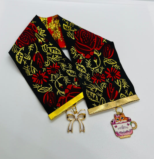 Gothic Rose Tea Cat Ribbon Bookmark