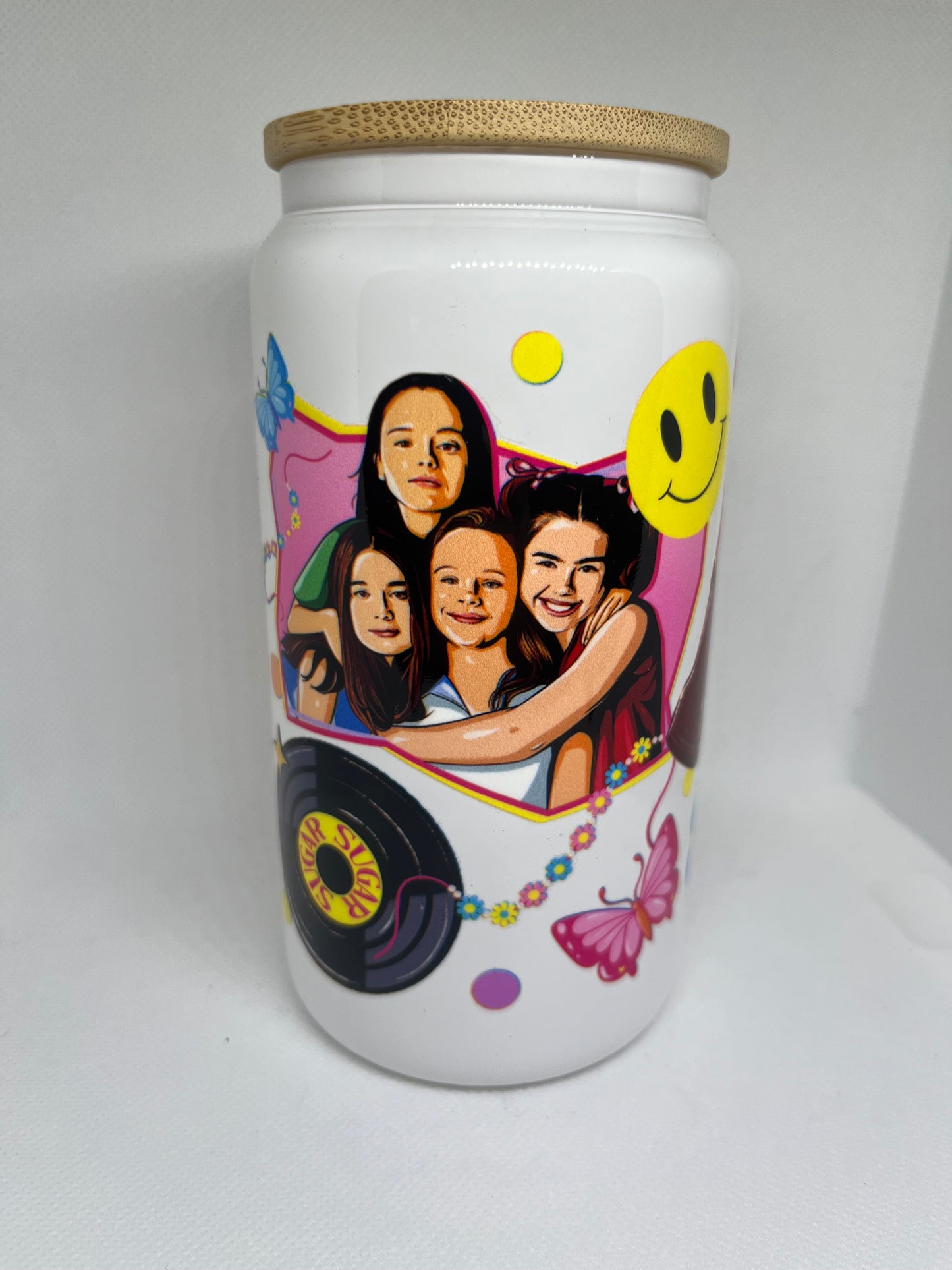 Now and Then-Inspired White Glass Cup with Bamboo Lid