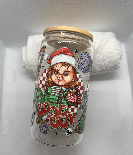 The Good Guy Creepy Christmas Horror Glass Tumbler