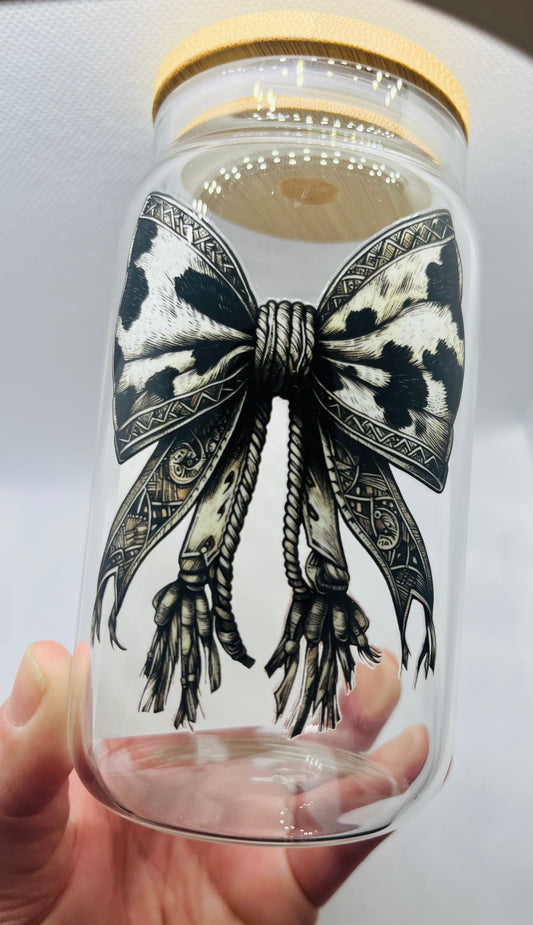 Gothic Bow Glass Can Tumbler | Vintage Dark Aesthetic Cup