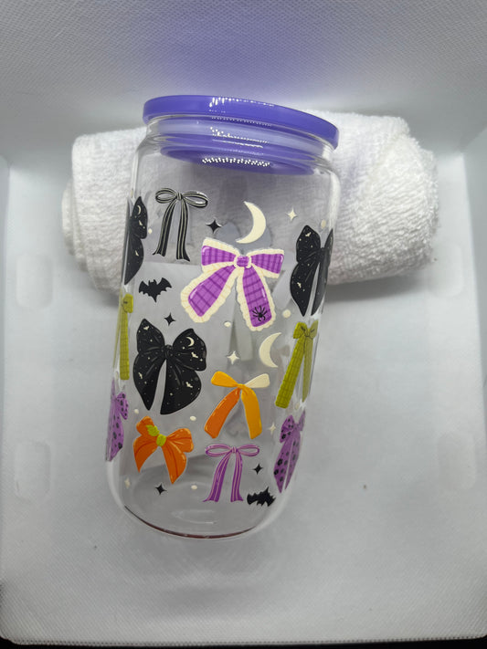 Spooky Bow Glass Cup | Cute Halloween Aesthetic