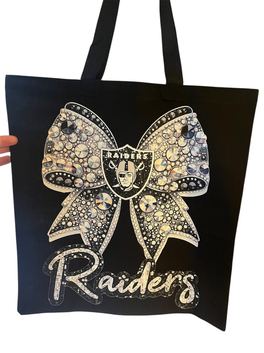 Black & Silver Football Bow Canvas Tote Bag | Glam Sports Tote