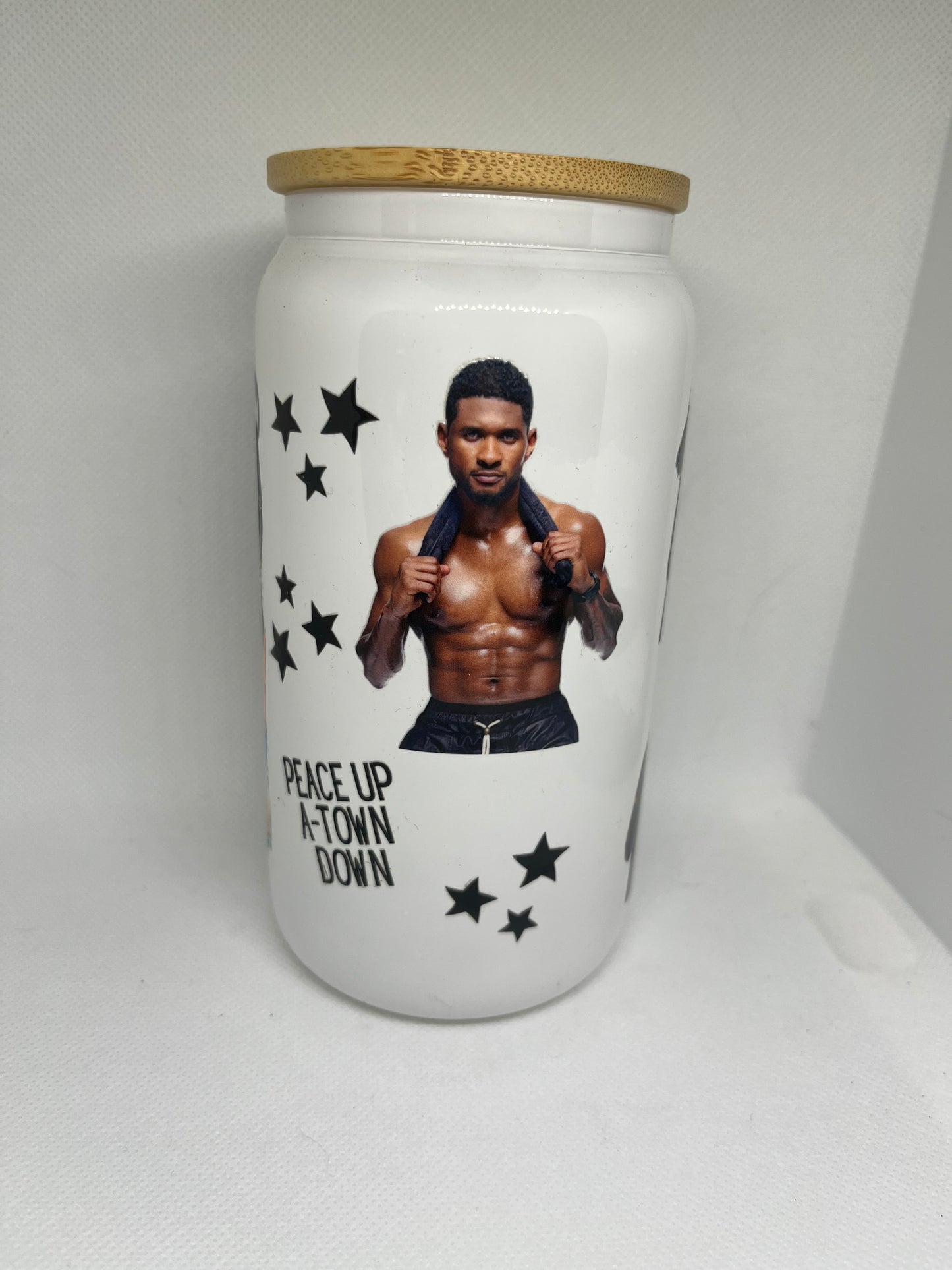 Usher White Glass Cup with Bamboo Lid