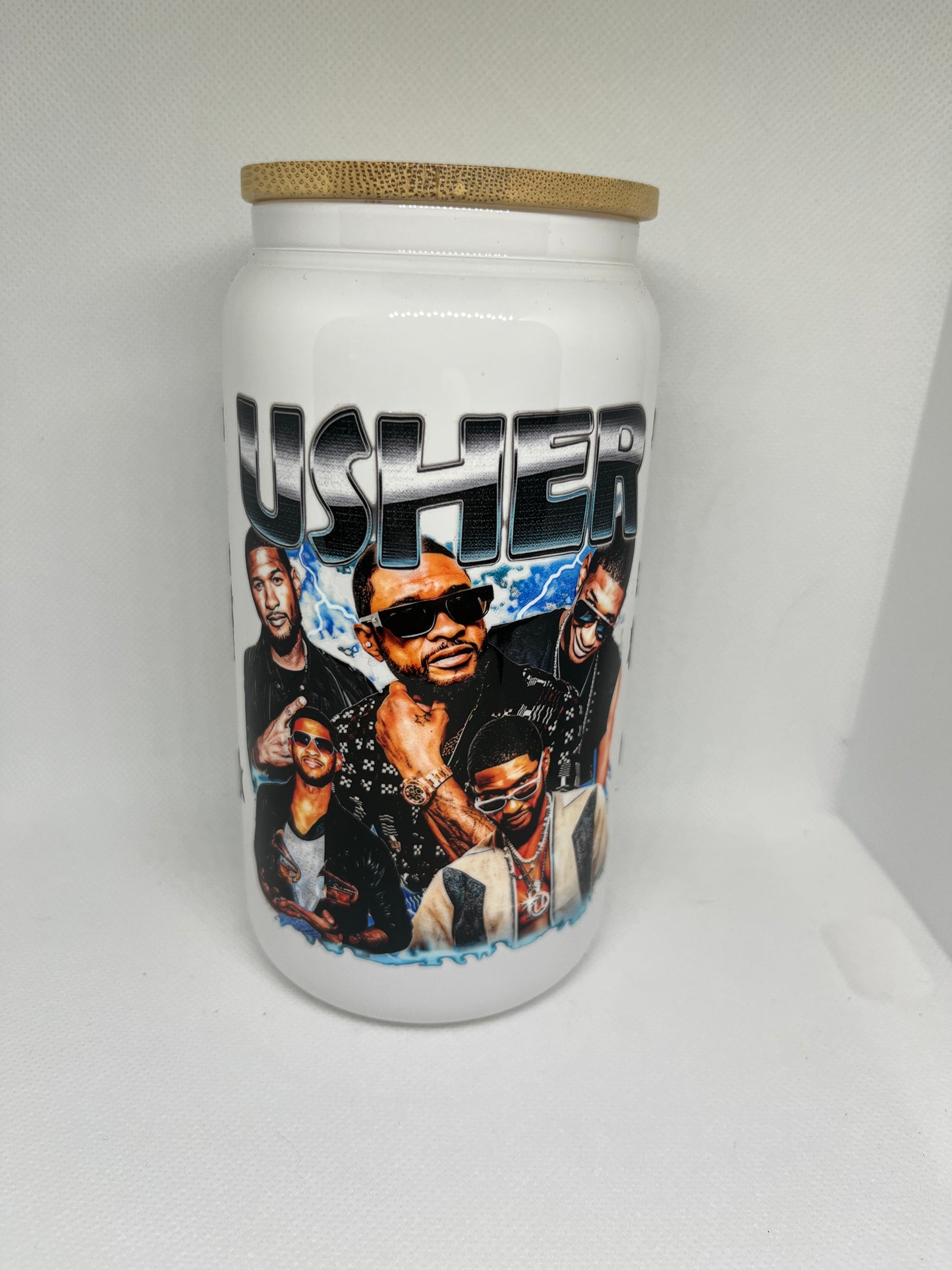 Usher White Glass Cup with Bamboo Lid