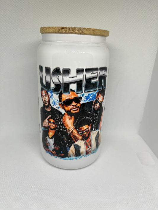 Usher White Glass Cup with Bamboo Lid