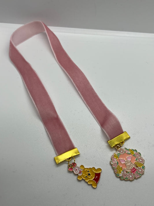 Pink piglet & Bear Velvet Storybook Ribbon Bookmark
