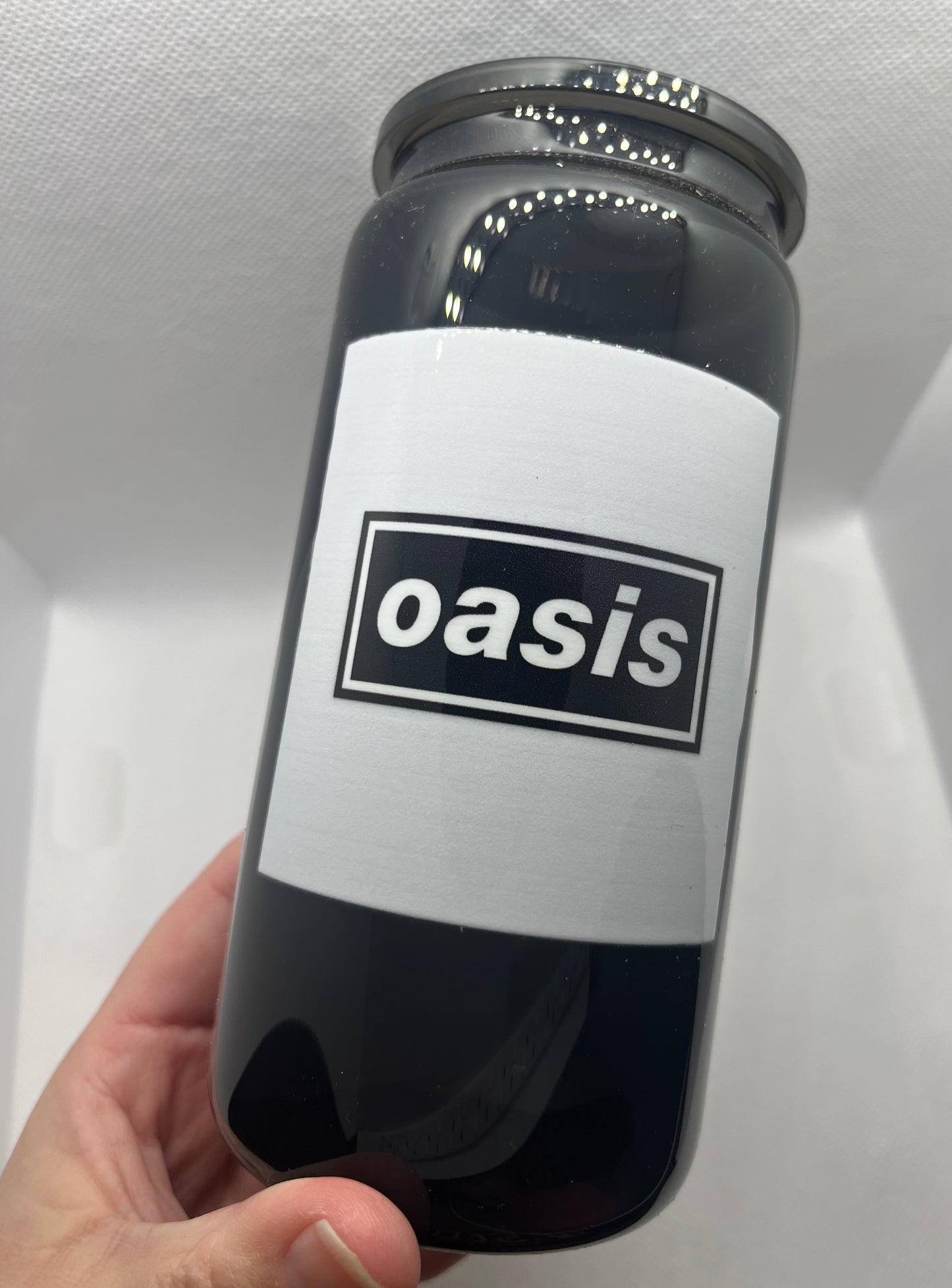 Oasis Britpop–Inspired Black Glass Tumbler