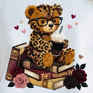Leopard Print Bear with Books