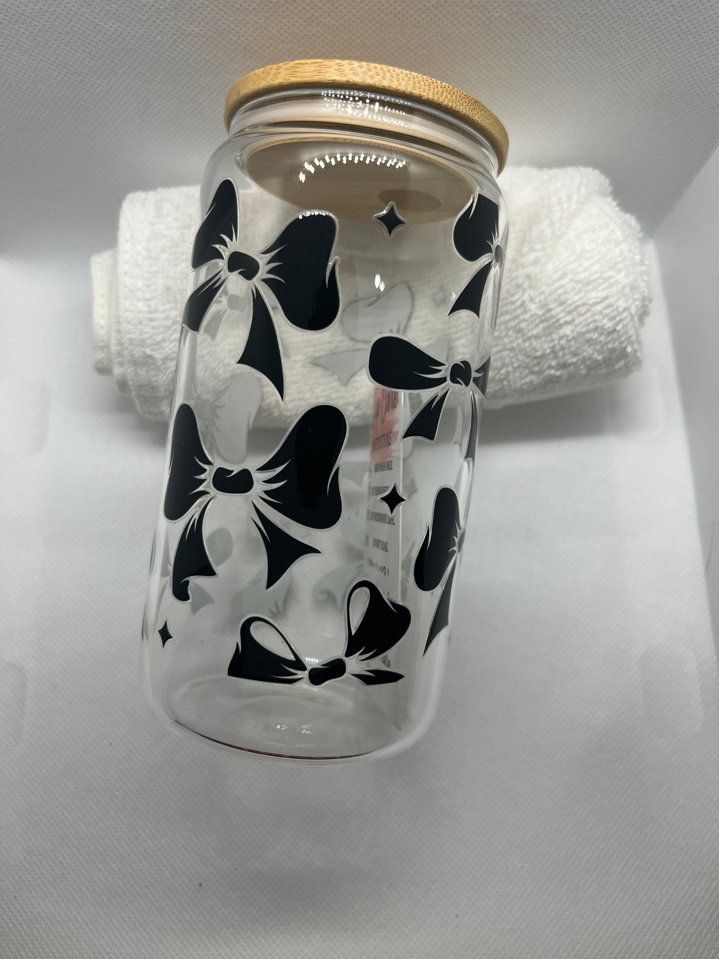 Black Bow Aesthetic Glass Can Cup – 16oz Coquette Gothic